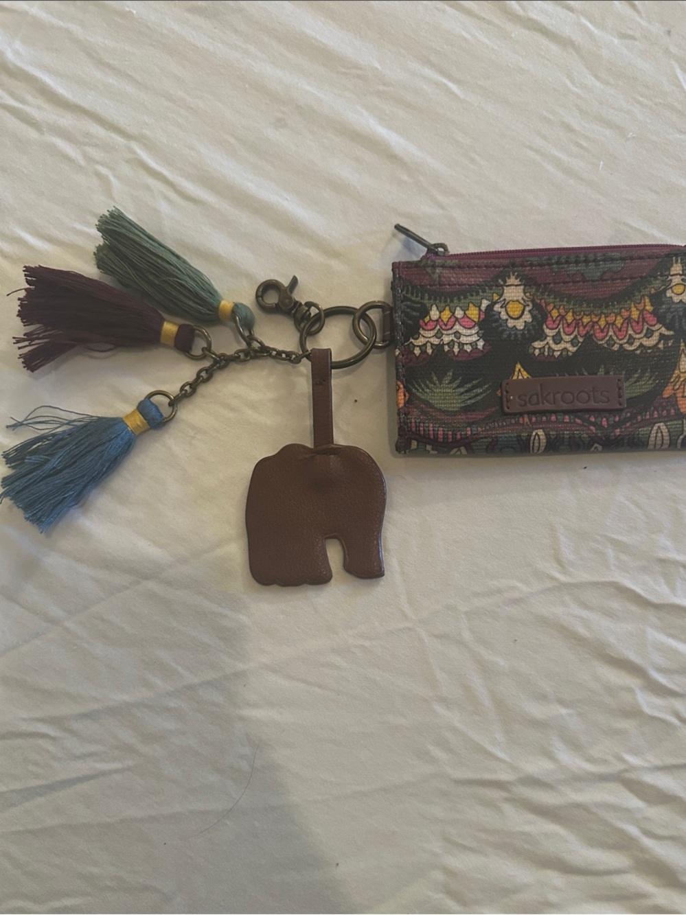 Sakroots Multicolor Card Pouch with Tassel & Elephant Charm
